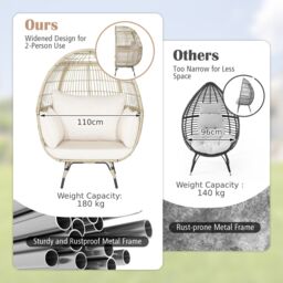 Gymax Rattan Egg Chair Oversized Lounger Wicker Chair With 4 Cushions in Light Brown - thumbnail 8