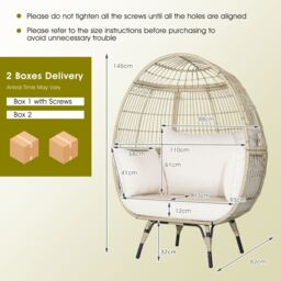 Gymax Rattan Egg Chair Oversized Lounger Wicker Chair With 4 Cushions in Light Brown - thumbnail 2