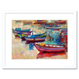 "Artery8 Wall Art Print Boats & Ocean Painting Art Framed 9x7 inch in White - Size: W7"" x H9""" - thumbnail 1