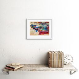 "Artery8 Wall Art Print Boats & Ocean Painting Art Framed 9x7 inch in White - Size: W7"" x H9""" - thumbnail 2