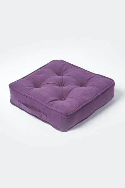 Homescapes Rajput Ribbed Cotton Floor Cushion in Purple - Size: 40 cm x 40 cm - image 1