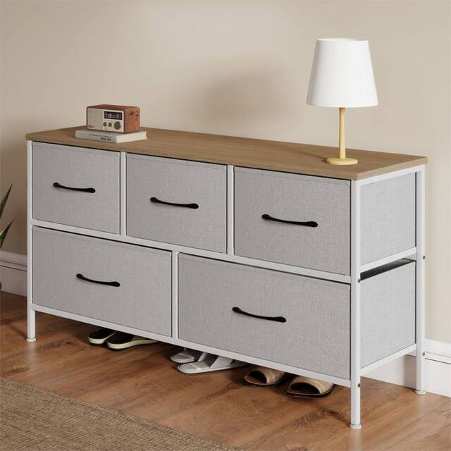 Levede Chest of 5 Drawers Fabric Bedroom Home Clothing Storage Cabinet in Grey - image 1