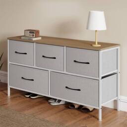Levede Chest of 5 Drawers Fabric Bedroom Home Clothing Storage Cabinet in Grey - thumbnail 1