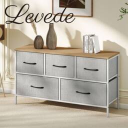 Levede Chest of 5 Drawers Fabric Bedroom Home Clothing Storage Cabinet in Grey - thumbnail 8