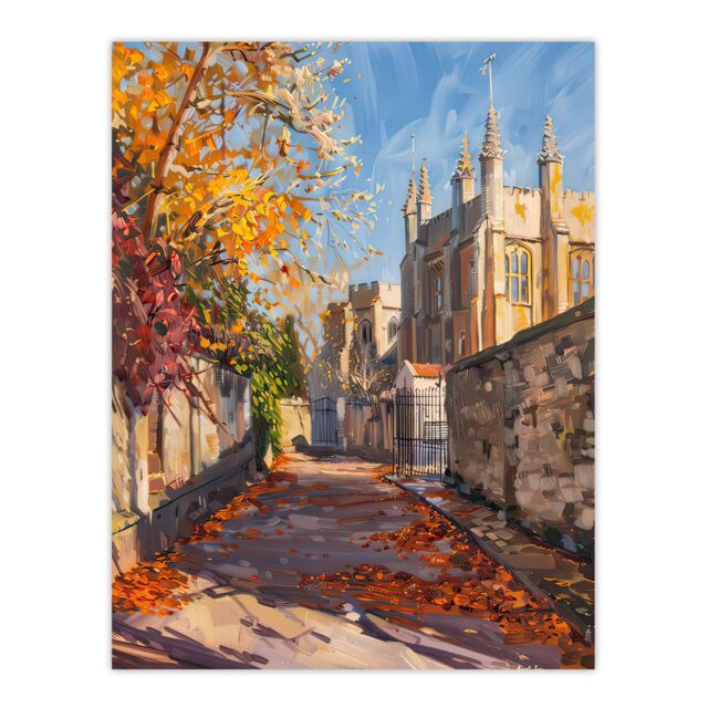 "Artery8 Autumnal Day Bishop Auckland Castle Oil Painting Wall Art Print in Beige - Size: W18"" x H24""" - image 1