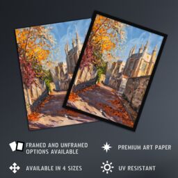 "Artery8 Autumnal Day Bishop Auckland Castle Oil Painting Wall Art Print in Beige - Size: W18"" x H24""" - thumbnail 2