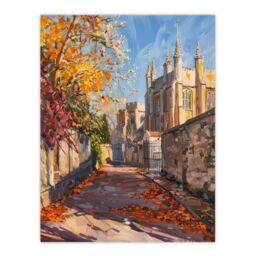 "Artery8 Autumnal Day Bishop Auckland Castle Oil Painting Wall Art Print in Beige - Size: W18"" x H24""" - thumbnail 1