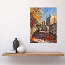 "Artery8 Autumnal Day Bishop Auckland Castle Oil Painting Wall Art Print in Beige - Size: W18"" x H24""" - thumbnail 4