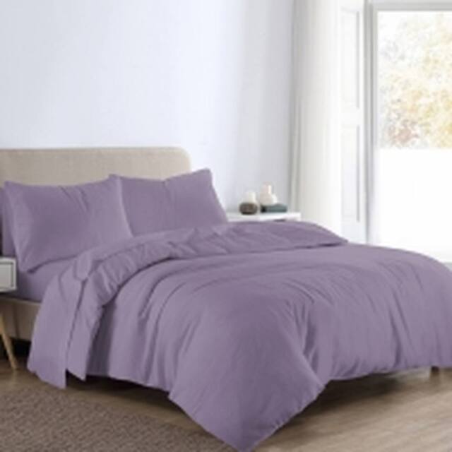Homes-Linen Flannelette Plain Reversible Duvet Cover Set with Pillowcases in Lilac - Size: Double - image 1