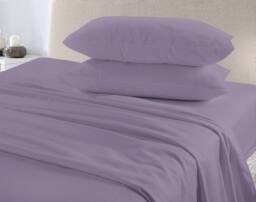 Homes-Linen Flannelette Plain Reversible Duvet Cover Set with Pillowcases in Lilac - Size: Double - thumbnail 2