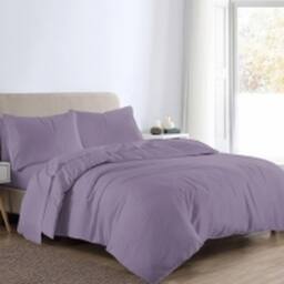 Homes-Linen Flannelette Plain Reversible Duvet Cover Set with Pillowcases in Lilac - Size: Double - thumbnail 1