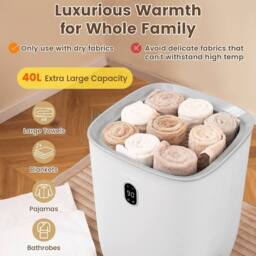 Costway Towel Warmer Bathroom 40L Large Blanket Warmer with 2 Heat Levels in White - thumbnail 7