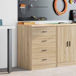 Berkfield Home Garage Storage Cabinet Sonoma Oak 60x51x85 cm Solid Wood Pine in Light Tan - Size: 60 x 51 x 85 cm - thumbnail 2