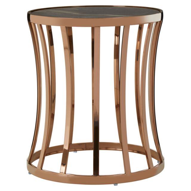 Orsina Rose Gold Finish Round Side Table, Curved Stainless Steel Frame With Faux Marble Top, Metallic Side Table - image 1