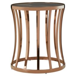 Orsina Rose Gold Finish Round Side Table, Curved Stainless Steel Frame With Faux Marble Top, Metallic Side Table - thumbnail 1
