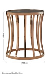 Orsina Rose Gold Finish Round Side Table, Curved Stainless Steel Frame With Faux Marble Top, Metallic Side Table - thumbnail 2