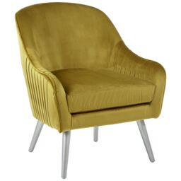 Orsina Modern Mustard Velvet Armchair For Living Rooms, Elegant Curve Pleated Lounge Chair, Decent Dining Chair in Yellow - thumbnail 5