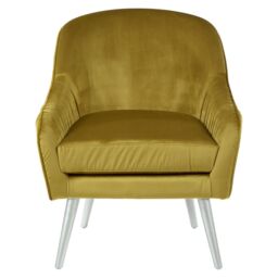 Orsina Modern Mustard Velvet Armchair For Living Rooms, Elegant Curve Pleated Lounge Chair, Decent Dining Chair in Yellow - thumbnail 6