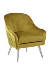 Orsina Modern Mustard Velvet Armchair For Living Rooms, Elegant Curve Pleated Lounge Chair, Decent Dining Chair in Yellow - thumbnail 2