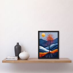 "Artery8 Wall Art Print Moon & Autumn Tree in Scottish Hills Painting Art Framed Poster in Black - Size: W12"" x H16""" - thumbnail 4