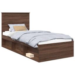 Berkfield Home Bed Frame with Headboard Brown Oak 90 x 190 cm Solid Pine Wood - thumbnail 2