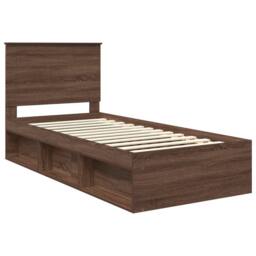 Berkfield Home Bed Frame with Headboard Brown Oak 90 x 190 cm Solid Pine Wood - thumbnail 4