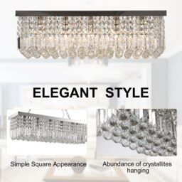HOMCOM Modern Crystal Ceiling Light Square Chandelier for Home Office in Silver - thumbnail 5
