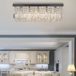 HOMCOM Modern Crystal Ceiling Light Square Chandelier for Home Office in Silver - thumbnail 1