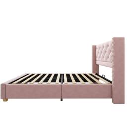 ModernLuxe Upholstered single bed with headboard & wooden legs in Pink - thumbnail 6