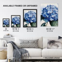 Artery8 Blue Hydrangea Modernist Painting Floral Calm Framed Art Print - Size: A4 - thumbnail 3
