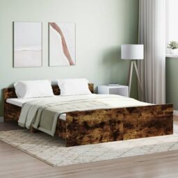 Berkfield Home Bed Frame with Headboard & Footboard Smoked Oak 150x200 cm King Size in Brown