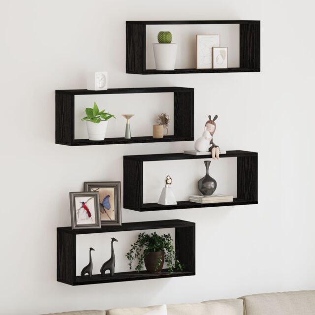 Berkfield Home Wall Shelves Set of 4 - Black Oak - 60x15x23 cm - Made from Engineered Wood - Size: 60 x 15 x 23 cm - image 1