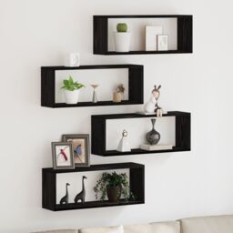 Berkfield Home Wall Shelves Set of 4 - Black Oak - 60x15x23 cm - Made from Engineered Wood - Size: 60 x 15 x 23 cm - thumbnail 1