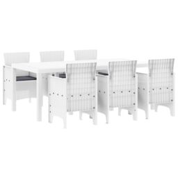 Berkfield Home 7 Piece Garden Dining Set with Cushions White Poly Rattan - thumbnail 1