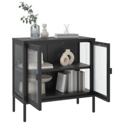 Berkfield Home Sideboard Black 70x35x70 cm Glass & Steel - Size: 70 x 35 x 70 cm - thumbnail 4