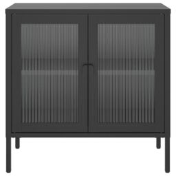 Berkfield Home Sideboard Black 70x35x70 cm Glass & Steel - Size: 70 x 35 x 70 cm - thumbnail 5