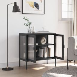 Berkfield Home Sideboard Black 70x35x70 cm Glass & Steel - Size: 70 x 35 x 70 cm - thumbnail 3