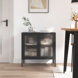 Berkfield Home Sideboard Black 70x35x70 cm Glass & Steel - Size: 70 x 35 x 70 cm