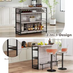 Costway Industrial Home Bar Unit 4-Tier Liquor Bar Cabinet w/Open Shelves in Grey - thumbnail 5