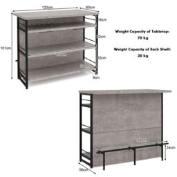 Costway Industrial Home Bar Unit 4-Tier Liquor Bar Cabinet w/Open Shelves in Grey - thumbnail 2