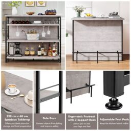 Costway Industrial Home Bar Unit 4-Tier Liquor Bar Cabinet w/Open Shelves in Grey - thumbnail 4