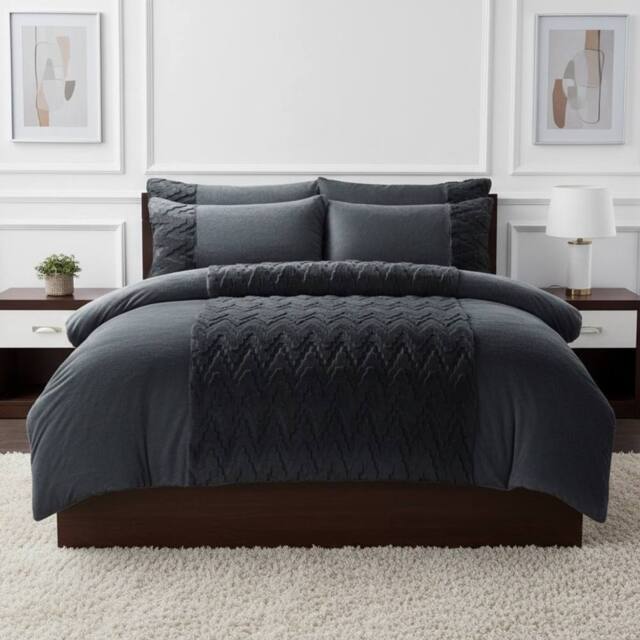Snug City Zig Zag 3D Teddy Duvet Cover Set Ultra Soft Bedding with Pillowcases in Grey - Size: Single - image 1