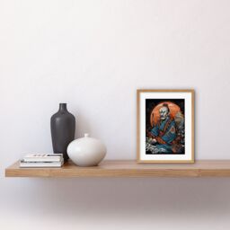 "Artery8 Wall Art Print Samurai Master Old School USA Tattoo Ink Body Art Rockabilly Americana 50s Artwork Framed 9X7 Inch in Beige - Size: W7"" x H9""" - thumbnail 2