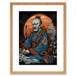 "Artery8 Wall Art Print Samurai Master Old School USA Tattoo Ink Body Art Rockabilly Americana 50s Artwork Framed 9X7 Inch in Beige - Size: W7"" x H9""" - thumbnail 1