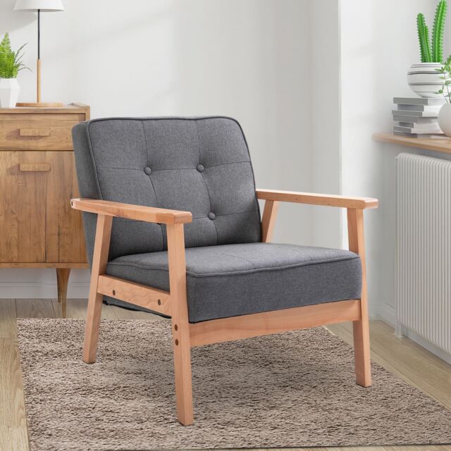 HOMCOM Accent Chair PU Leather Armchair with Armrests for Living Room in Grey - image 1