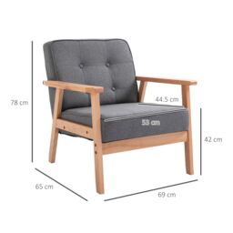 HOMCOM Accent Chair PU Leather Armchair with Armrests for Living Room in Grey - thumbnail 3