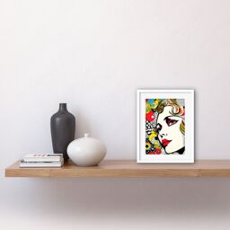 "Artery8 Wall Art Print Woman Face Geometric Patterns Bubbles Comic Book Style Pop Art Teen Room Halftone Artwork Framed 9X7 Inch - Size: W7"" x H9""" - thumbnail 2