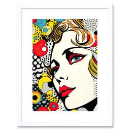 "Artery8 Wall Art Print Woman Face Geometric Patterns Bubbles Comic Book Style Pop Art Teen Room Halftone Artwork Framed 9X7 Inch - Size: W7"" x H9""" - thumbnail 1