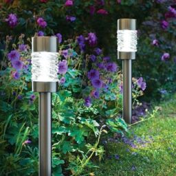 Marco Paul 3 Pack of Silver Stainless Steel Solar Powered Stake Lights 58cm in Metallic Silver