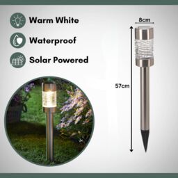 Marco Paul 3 Pack of Silver Stainless Steel Solar Powered Stake Lights 58cm in Metallic Silver - thumbnail 2